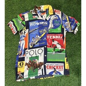 POLO Ralph Lauren Camp Shirt Rayon Loop Collar Aloha Sz S P RARE